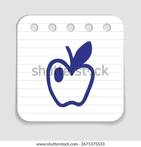 Apple doodle icon hand drawn with blue pen on a notepaper