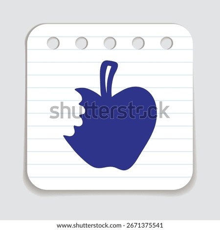 Apple doodle icon hand drawn with blue pen on a notepaper in flat style