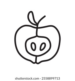 Apple doodle icon or logo, hand drawn with thin line