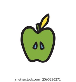 Apple doodle icon or logo, hand drawn with thin line