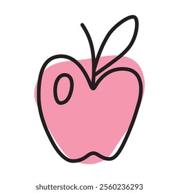 Apple doodle icon or logo, hand drawn with thin line