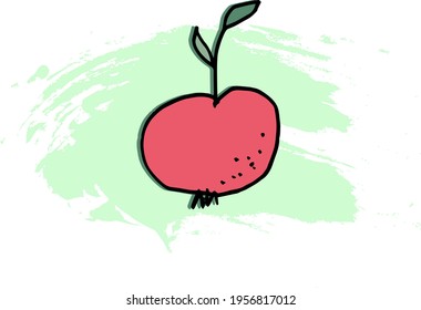 apple with dots and leaves on color spot background brush stroke vector pattern