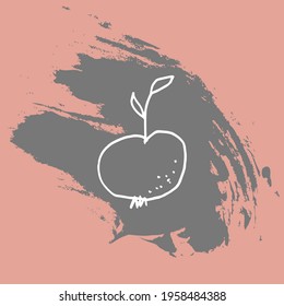apple with dots and leaves on color spot background brush stroke vector pattern