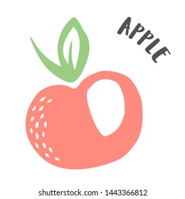 Apple drawing hand painted with ink brush isolated on white background. Vector illustration