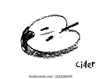 Dibujo de Apple aislado. Icono de boceto de fruta dibujado a mano atrás. Ilustración de estilo esténcil del símbolo de manzana para el logotipo de sidra orgánica, diseño de etiquetas de jugo, signo vegetariano, empaque frutado. Azúcar de fruta vectorial 