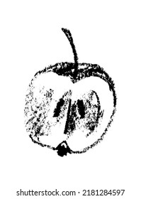 Apple drawing isolated. Back hand-drawn fruit sketch icon. Stencil style illustration of apple symbol for organic cider logo, juice label design, vegetarian sign, fruity packaging. Vector fruit-sugar 