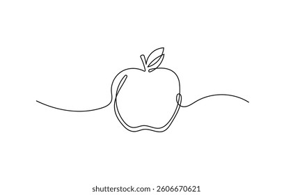 Apple drawing with one line on an isolated white background. Vector illustration