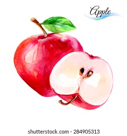 Apple drawing watercolor isolated on white background
