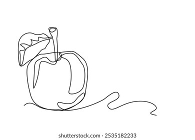 Apple drawn with one line. Line art. Monochrome image. Vector