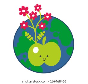 Apple and the Earth icon. Vector illustration.