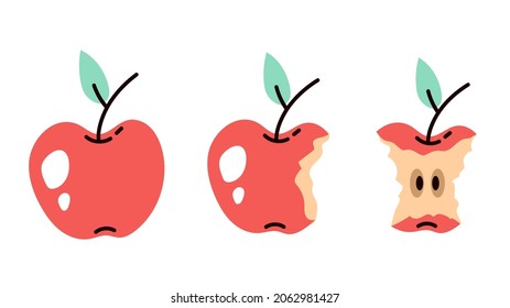 Apple eating steps isolated on white background concept. Vector flat graphic design illustration