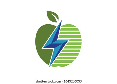Apple and electricity logo sign symbol in flat style on white background
