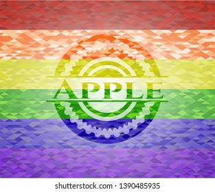 Apple emblem on mosaic background with the colors of the LGBT flag