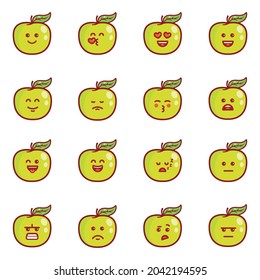 Apple emoji set. Collection of apple character isolated vector illustrations with different emotions. Apple emoji set for web icon, mascot, education poster, banner, flyer