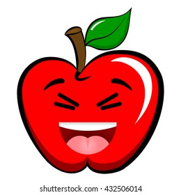 Apple Emoticon Emoji. Happy, Joyful, pleased, amused, blink, tongue red apple.