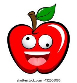 Apple Emoticon Emoji. Happy, Joyful, pleased, amused, Dummy, tongue red apple.