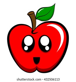 Apple Emoticon Emoji. Happy, Joyful, pleased, amused, blink, tongue red apple.