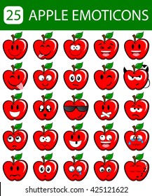 Apple Emoticon Emoji Set. Apple Emoticon Emoji. Happy, Joyful, Pleased, Amused, Blink, Tongue Red Apples.