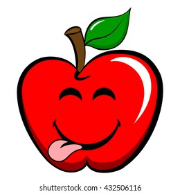 Apple Emoticon. Happy , Joyful Emoji Icon. Flat Art Image.