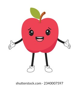 Apple emoticon kawaii wants hugs. Emoji cartoon excitable character