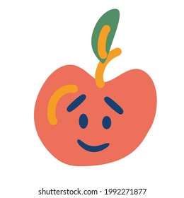 Apple con cara. Concepto de personaje de fruta de manzana. Fruta saludable. Dulce y sabroso. Ilustración de dibujos animados