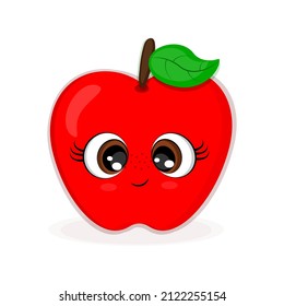 Apple face kawaii-like character, cute pear fruit character mascot isolated cartoon in flat style, textile print for t-shirt for gift wrapping, interior decoration, Vector illustration