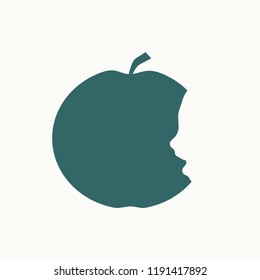 An apple with face profile view. Optical illusion. Human head make silhouette of fruit. Half eaten apple