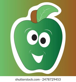 Apple with Face Sticker - Vector Illustration