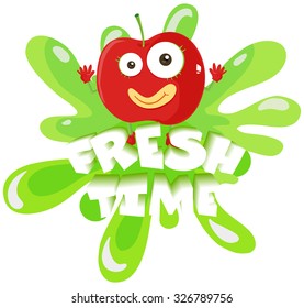Apple with face and text illustration