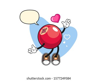 Apple fall in love with speech bubble cartoon. Mascot Character vector.
