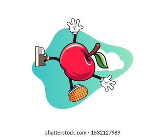 Apple fall from sky mascot design vector. Cartoon character illustration for business, t shirt, sticker.