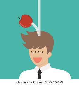 Apple falling dawn to the businessman head. Vector illustration