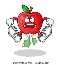 apple fart jumping mascot vector cartoon illustration