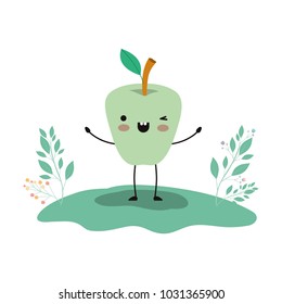 apple in the field comic character fresh fruit icon