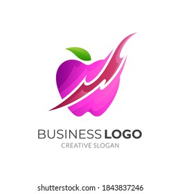 fuego de manzana, manzana y fuego, logotipo combinado con estilo 3d colorido