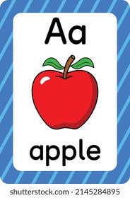 Apple flash card. Letter A card red apple. Alphabet flash cards for kindergarten