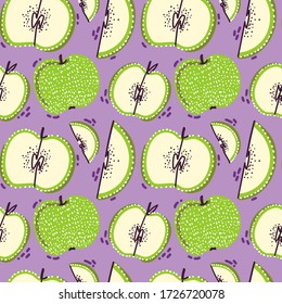Apple flat hand drawn seamless pattern. Ideal for background, wallpaper, textile, backdrop, wrapping paper. Pattern design.