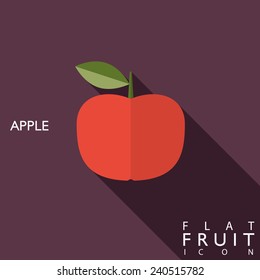 Apple flat icon with long shadow. Use as a icon or greeting card