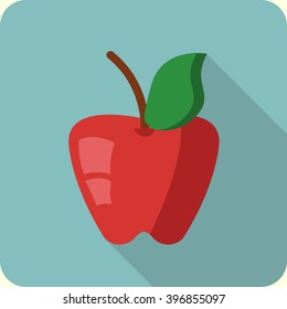 apple flat icon with long shadow. apple icon in material design style