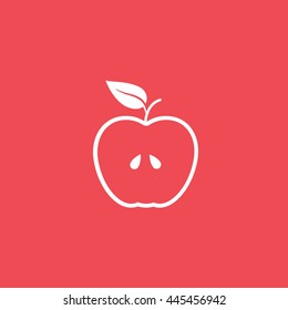 Apple Flat Icon On Red Background