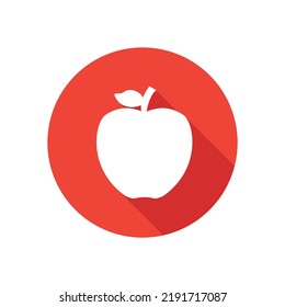 Apple flat icon, round button, long shadow style.