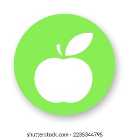 Apple flat icon. Stylized white glyph on green background. Best for web, print, package, advertising, logo creating and branding design.