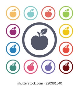 apple flat icons set. Open round colorful buttons. Vector 