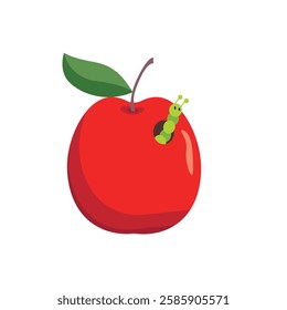 apple flat logo with caterpillar. simple design of apple with caterpillar. Caterpillars that eat apples