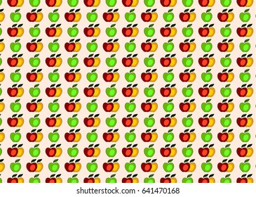 Apple flat seamless pattern. Red, yellow and green apples elements.