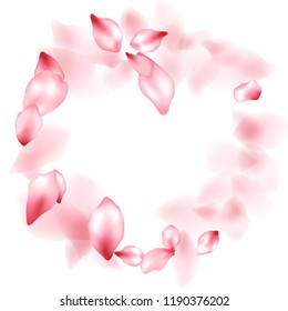 Apple flower flying petals isolated on white. Elegant beauty salon background. Japanese sakura petals springtime confetti, blossom elements flying. Falling cherry blooming flower parts vector.