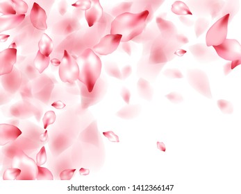 Apple flower flying petals isolated on white. Glamour floral background. Japanese sakura petals spring confetti, blossom elements flying. Falling cherry blossom flower parts design.