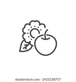 Apple and flower line icon. linear style sign for mobile concept and web design. Flower and apple fruit outline vector icon. Symbol, logo illustration. Vector graphics