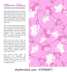 Apple flower tree blossom bud, leaf, branch colorful botanical sketch hand drawn isolated on white, seamless vector pattern for greeting card, package design cosmetic, tea, wedding invitation, textile