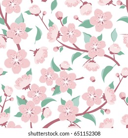 Apple flowers. Cherry flowers Branch. Seamless pattern. Vector Illustration